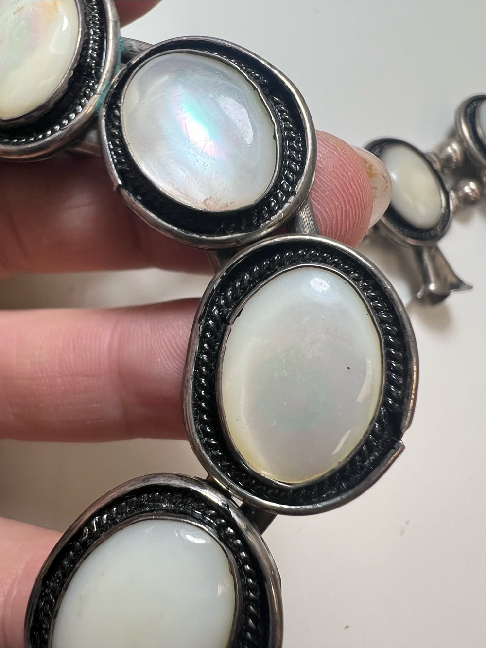 Sterling Silver White Mother-of-Pearl Squash Blossom Necklace - Picture 13 of 16
